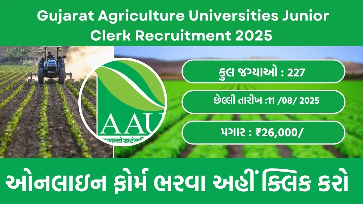 Gujarat Agriculture Universities Junior Clerk Recruitment 2025